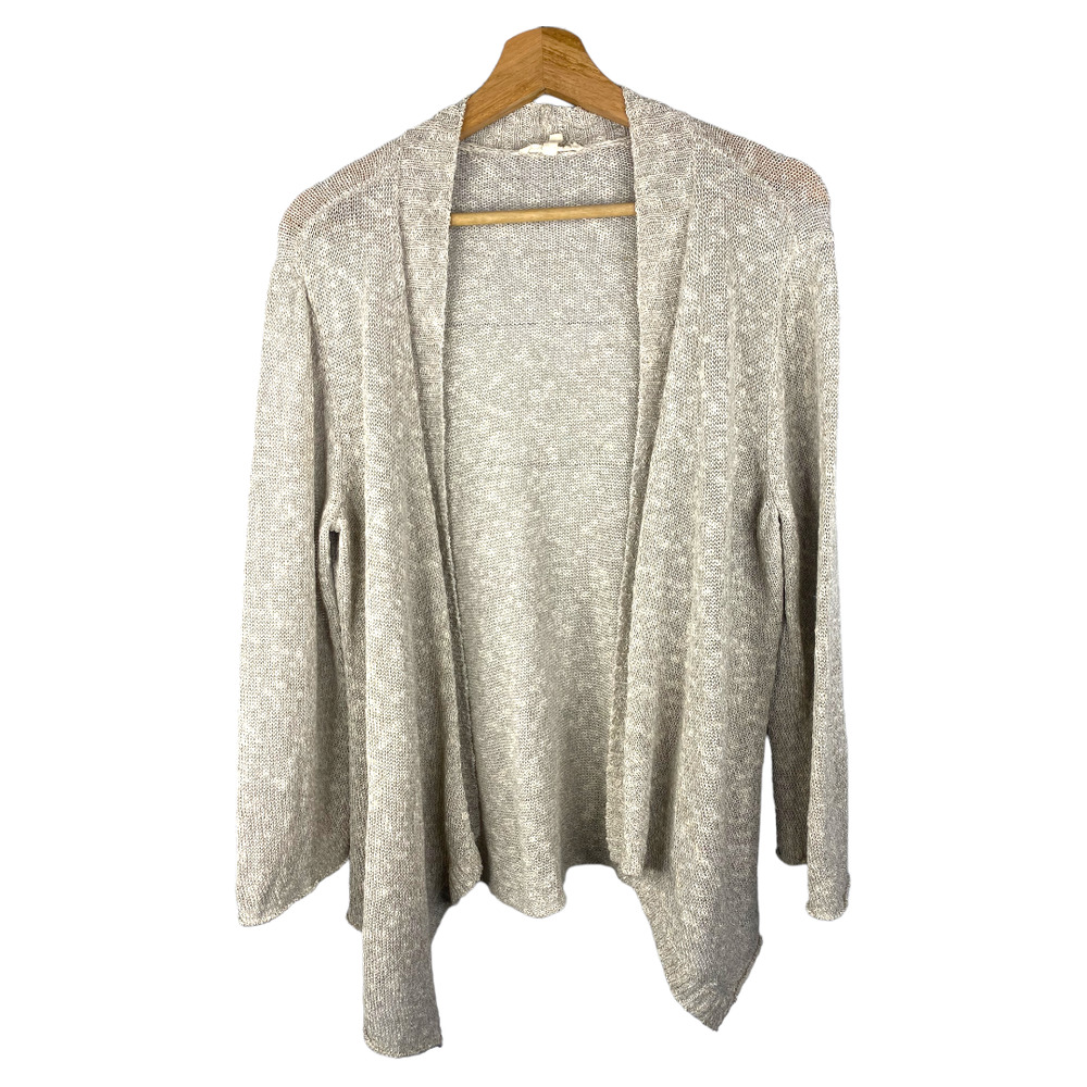 Eileen Fisher Melange Linen Grain Beige Long Sleeve Cardigan size Large